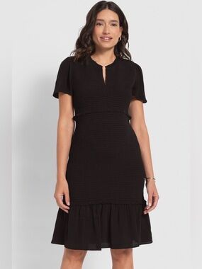 SERAPHINE Smocked Flutter Sleeve Maternity Dress Black Short-Sleeve Ruffle-Hem